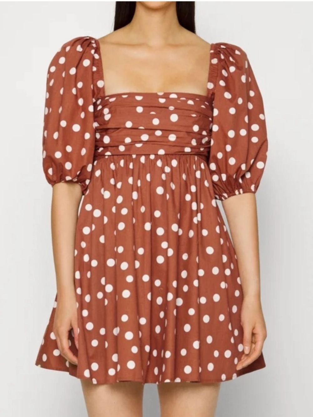 Abercrombie & Fitch Rust Brown Polka Dot Puff Sleeve Mini Dress